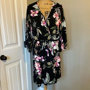 Apt. 9 black Robe with Pink Floral Pattern